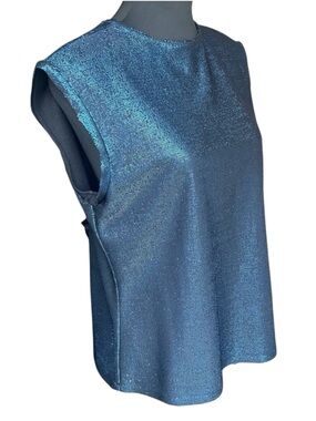 Ellery Blue Shimmer Metallic Crew Neck Sleeveless Top (L)